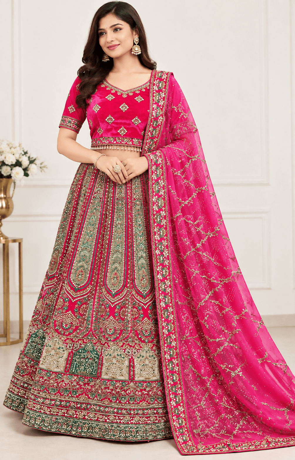 Exquisite Rani Pink Bridal Lehenga Choli Set