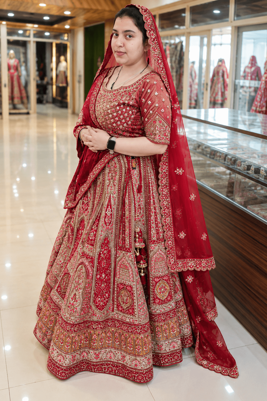 Magnificent Antique Gold and Deep Maroon Bridal Lehenga Set