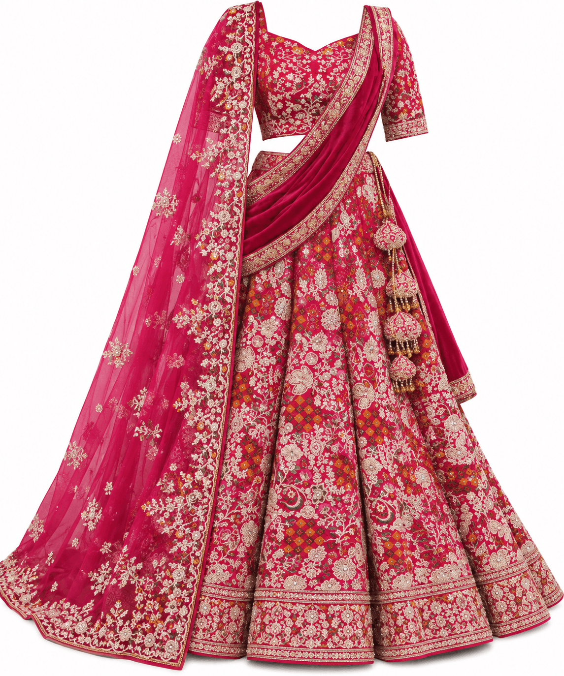 Maroon Velvet Bridal Lehenga Choli Set