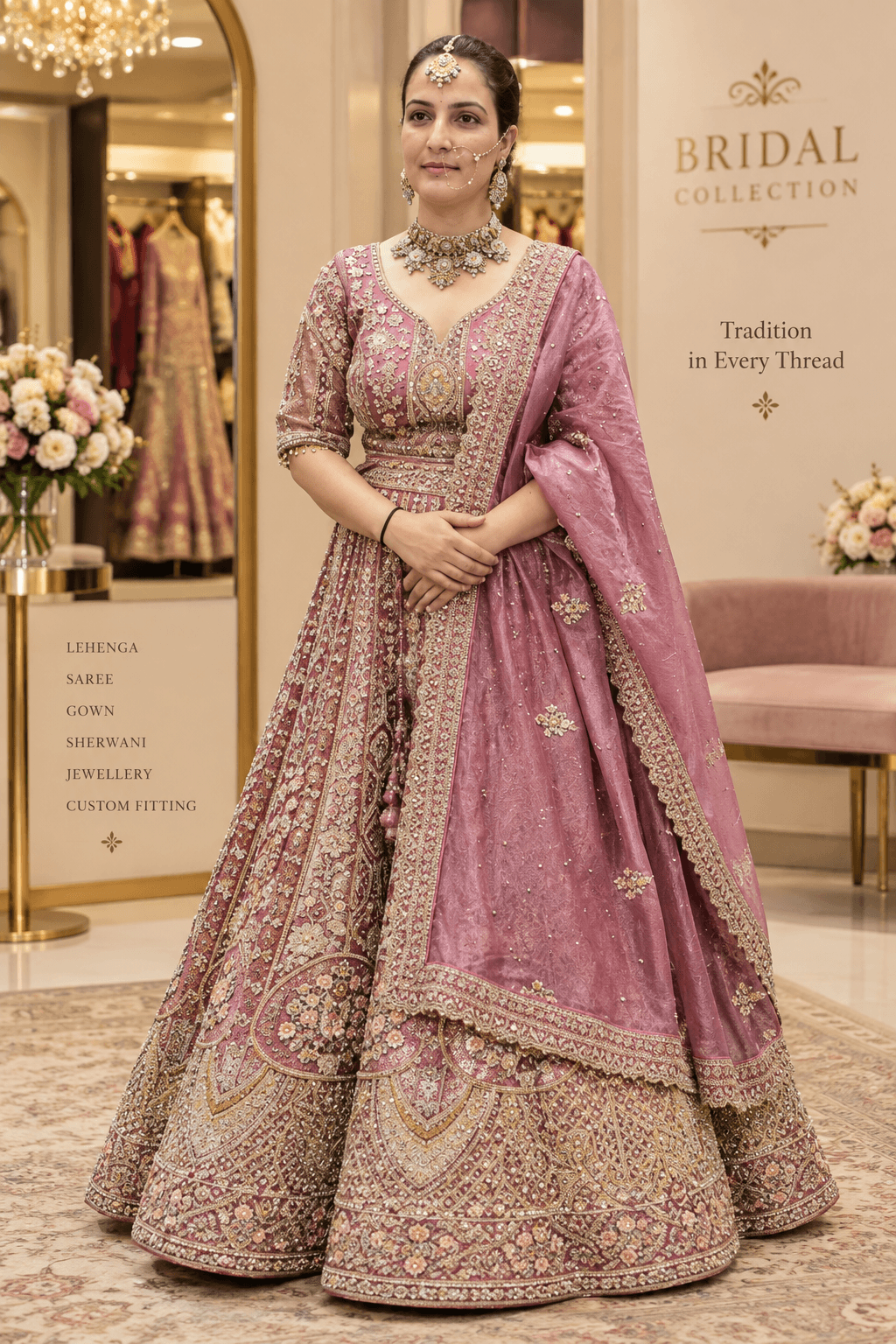 Onion Pink & Dusty Rose Heavy Bridal Lehenga Choli Set
