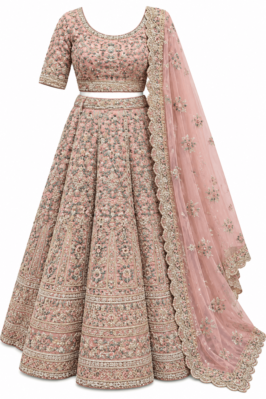 Blush Pink & Peach Heavy Silk Bridal Lehenga Choli Set