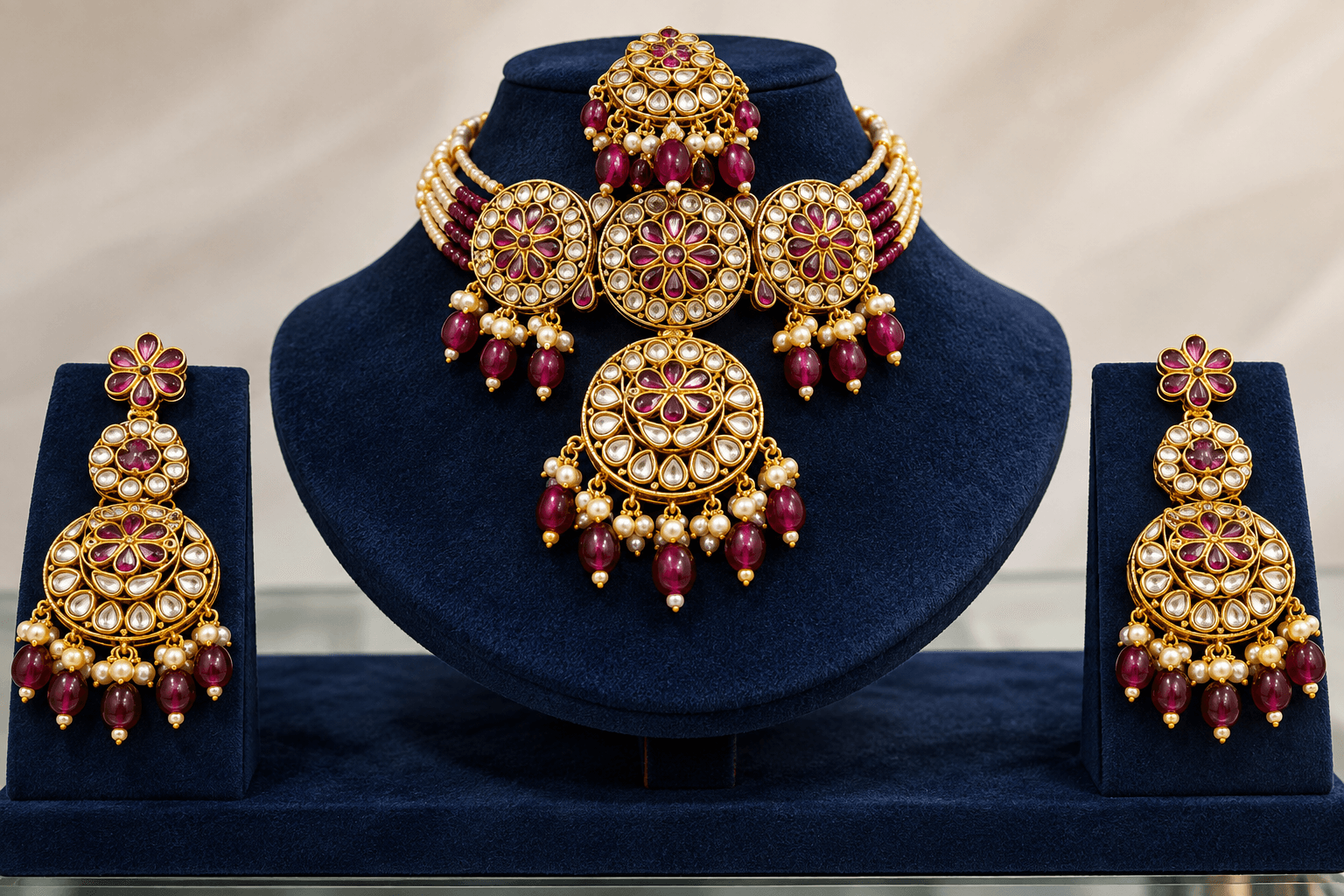 Regal Pink-Ruby & Kundan Festive Choker Necklace Set