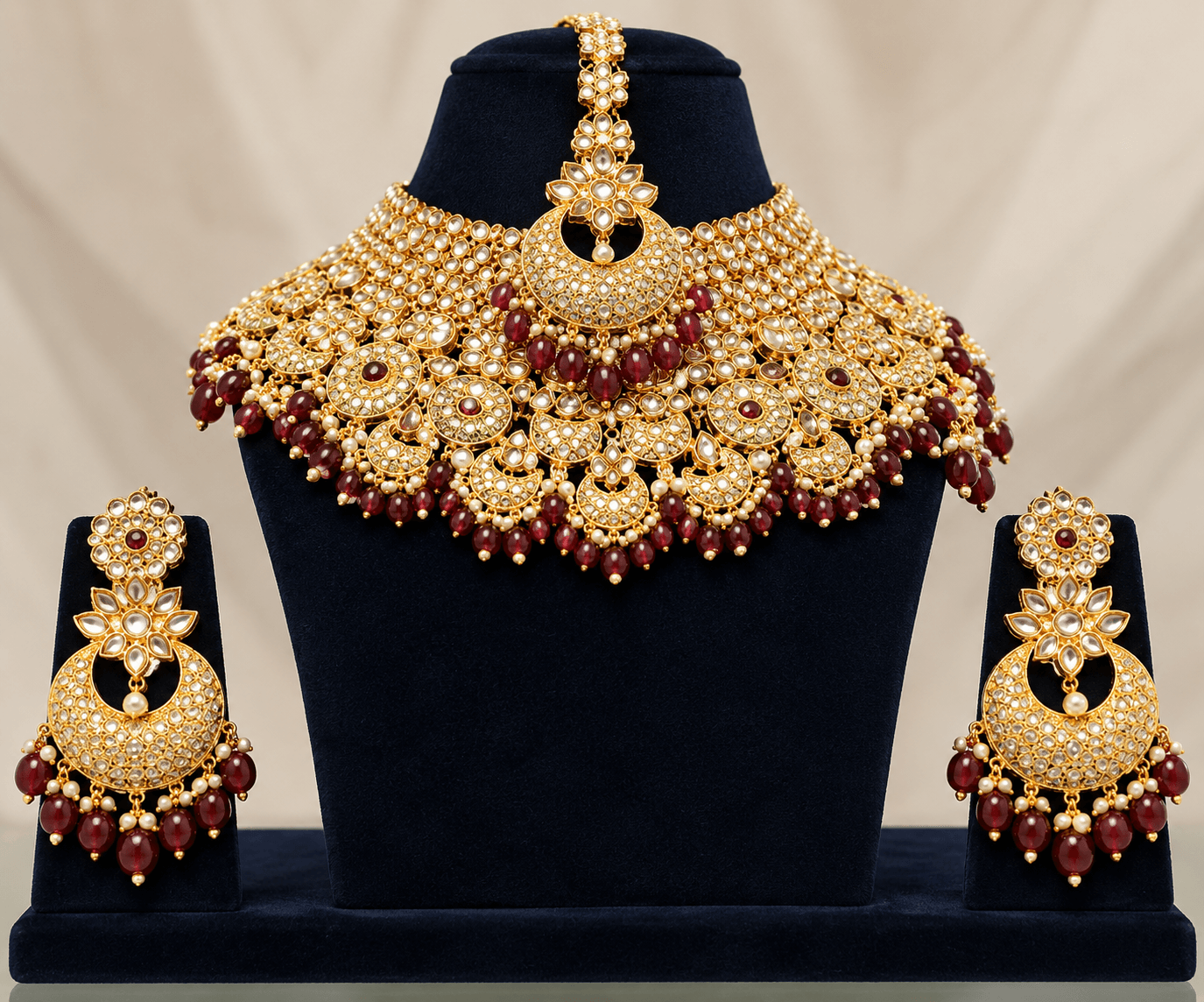 Regal Chandbalih-Inspired Kundan Bridal Choker Set with Maroon Drops