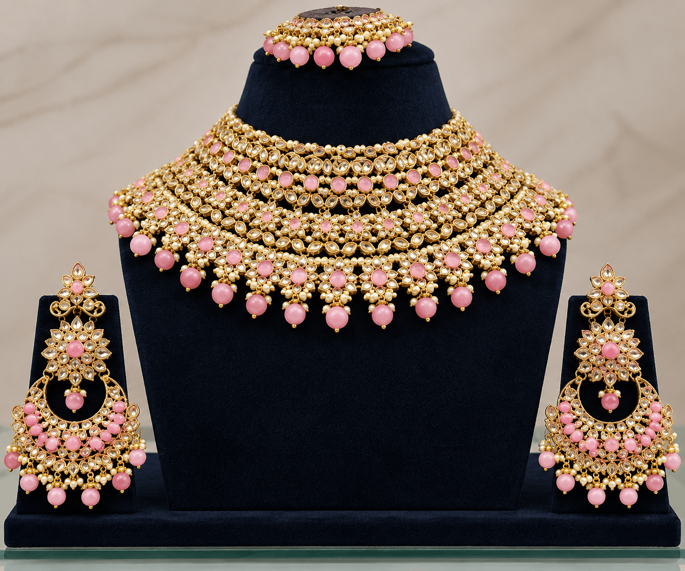Enchanting Baby Pink & Kundan Heavy Bridal Choker Set